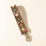 Moonflower Handtooled Leather Keyfob in Sienna Sky