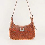 Dannia Medium Purse Brown Handtooled Leather and Calfskin
