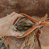 Checkered Cowhide Fringe Purse