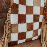 Checkered Cowhide Fringe Purse