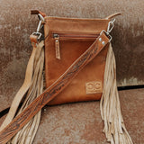 Checkered Cowhide Fringe Purse