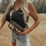 Clear Stadium Sling Purse with Cowhide Strap