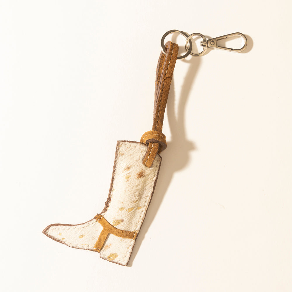 Rustler's Boot Hairon Keychain in Hay Ivory