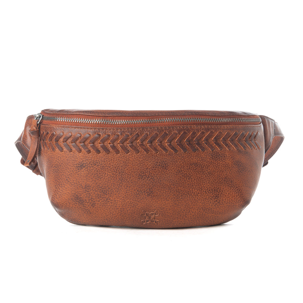 Zidana Amarillo Handstitched Veg Tanned Leather Fanny Pack in Crimson Storm