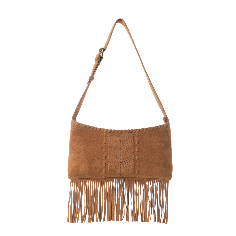 Sierra Suede Fringed Leather Bag in Western Tan
