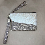 Embossed Leather Cowhide Wristlet - Beige Leather