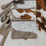 Embossed Leather Cowhide Wristlet - Beige Leather