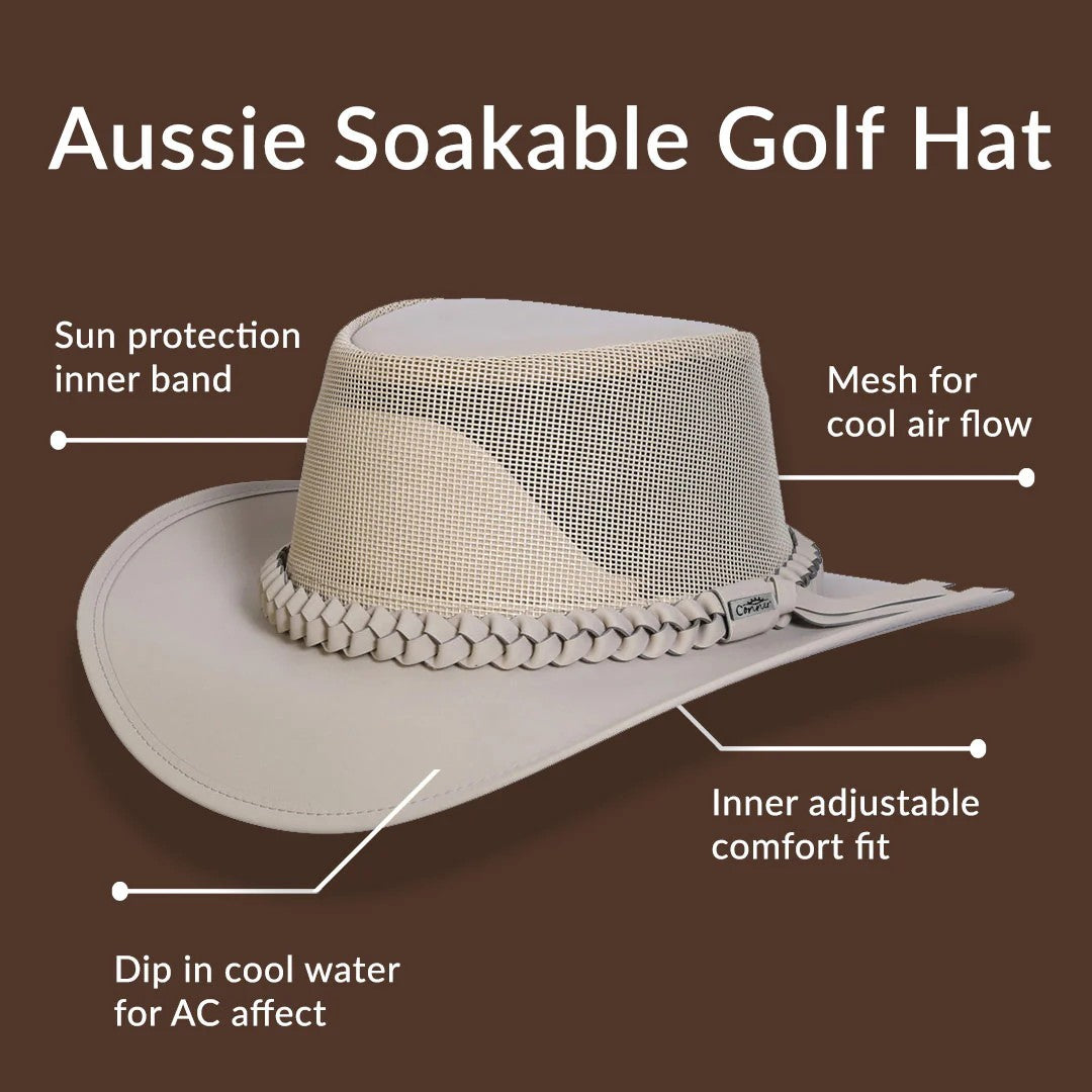 Aussie Golf Soakable Mesh Hat Tan