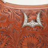 Dannia Medium Purse Brown Handtooled Leather and Calfskin